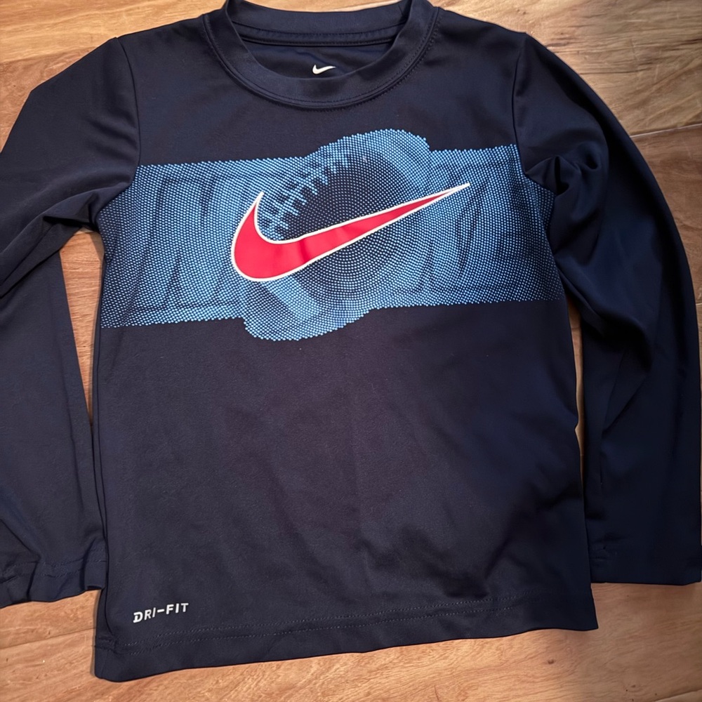 Nike Blue and Red Long Sleeve Tee with Graphic Design